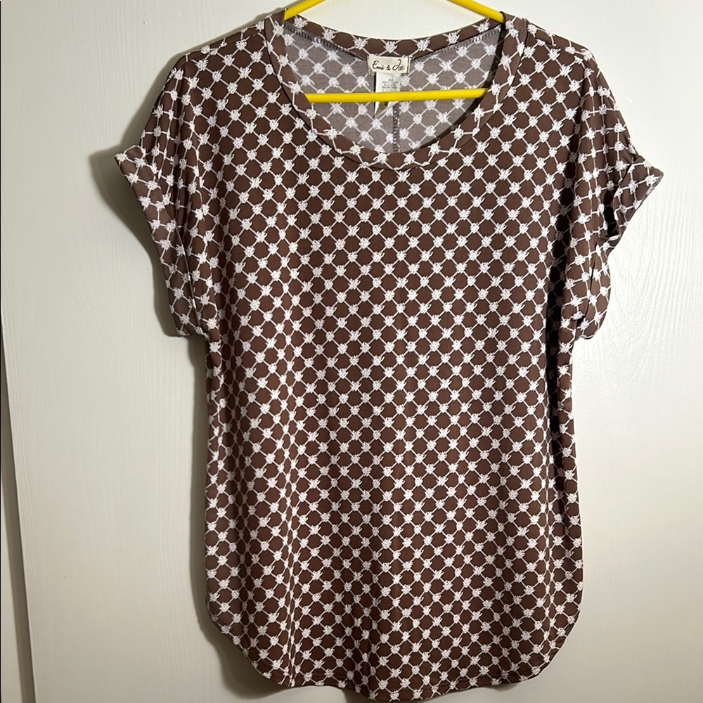 Brown and White Patterned Top / Blouse
